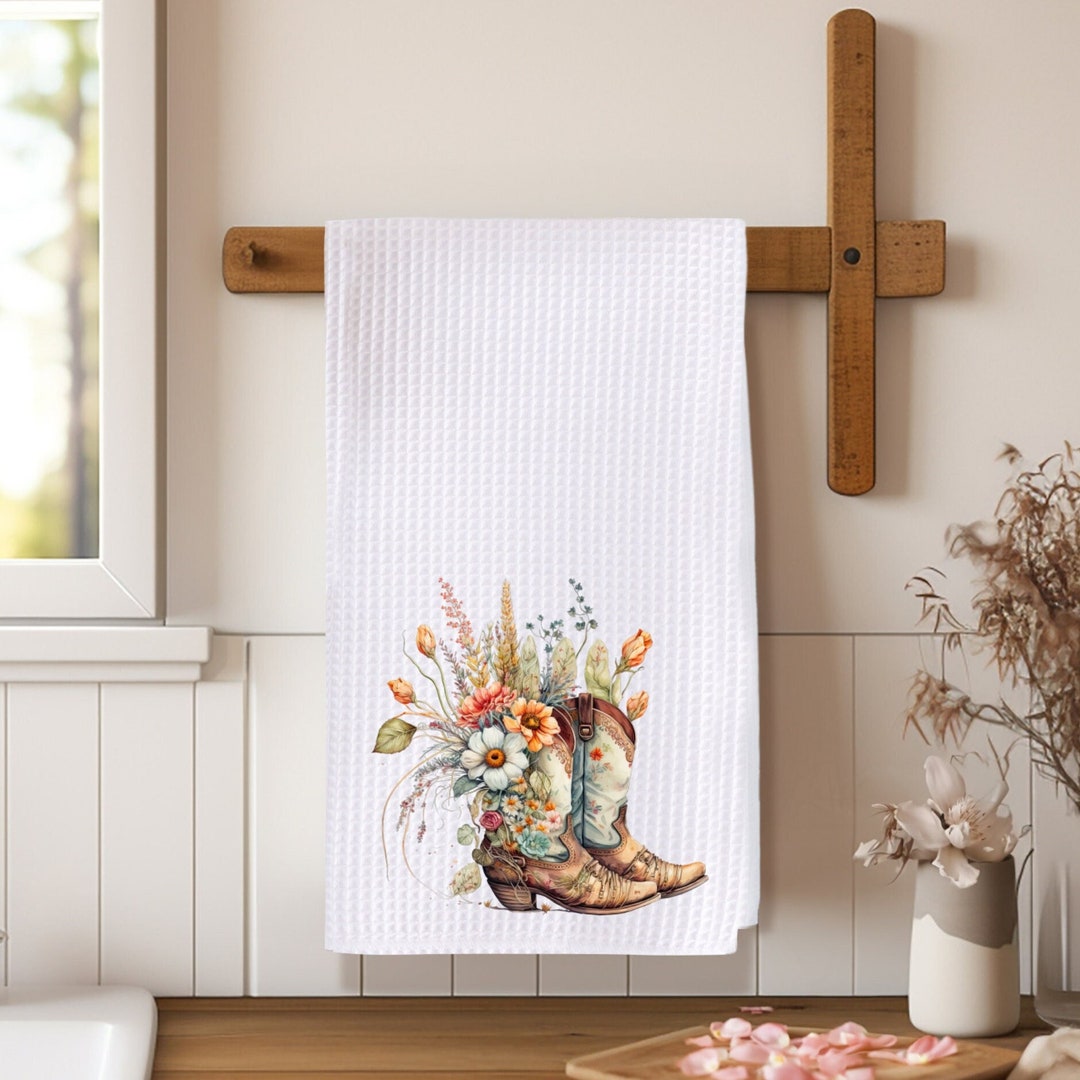 Cowgirl Boots Hand Towel, Ranch Tea Towel, Farmhouse Kitchen Towel
