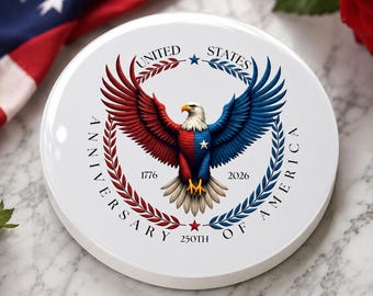 America 250th Ceramic Coaster, Patriotic Eagle Design for Commemorative Celebrations
