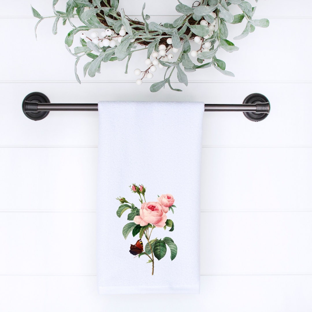 Pink Rose Hand Towel Rose Guest Towel Pink Floral Towel Etsy