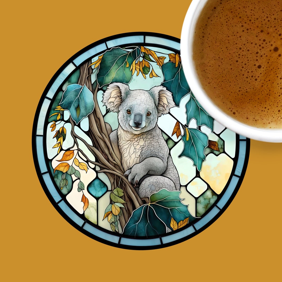 Koala Coaster, Stained Glass Design, Rainforest Decor, Nature Inspired