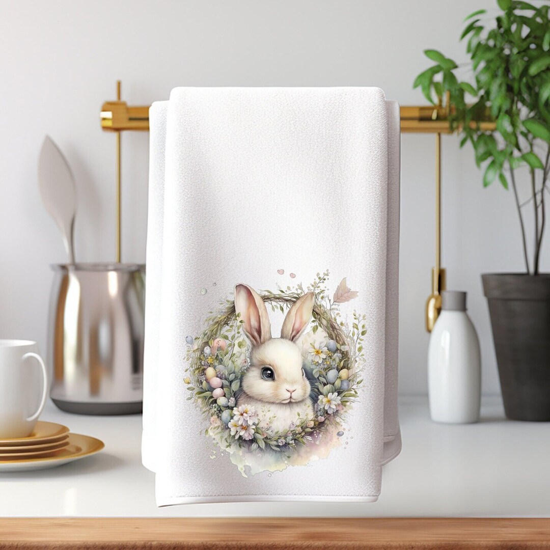 Spring Hand Towel, Easter Bunny Bath Decor, Easter Bath Towel, Easter