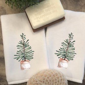 Tree Fingertip Towels, Guest Tea Towels, Decorative Tea Towels, Green Bath Decor, Kitchen Tea Towels, Winter Tea Towels, Holiday Tree Towels image 7