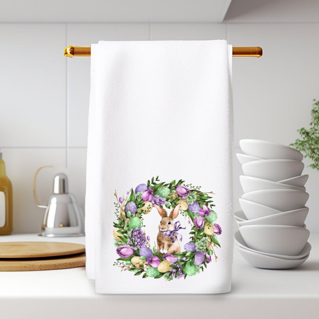 Easter Hand Towel, Spring Home Décor, Easter Bunny, Wreath Towel ...