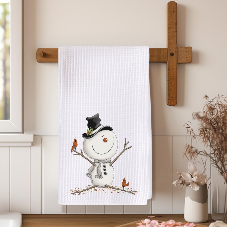 FernvilleCreationsCo Snowman Waffle Towel