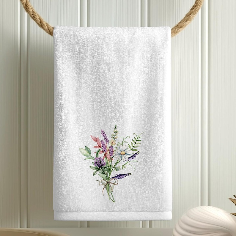 Wildflower Fingertip Towel, Floral Guest Bath Decor, Botanical Powder Room Linen image 4