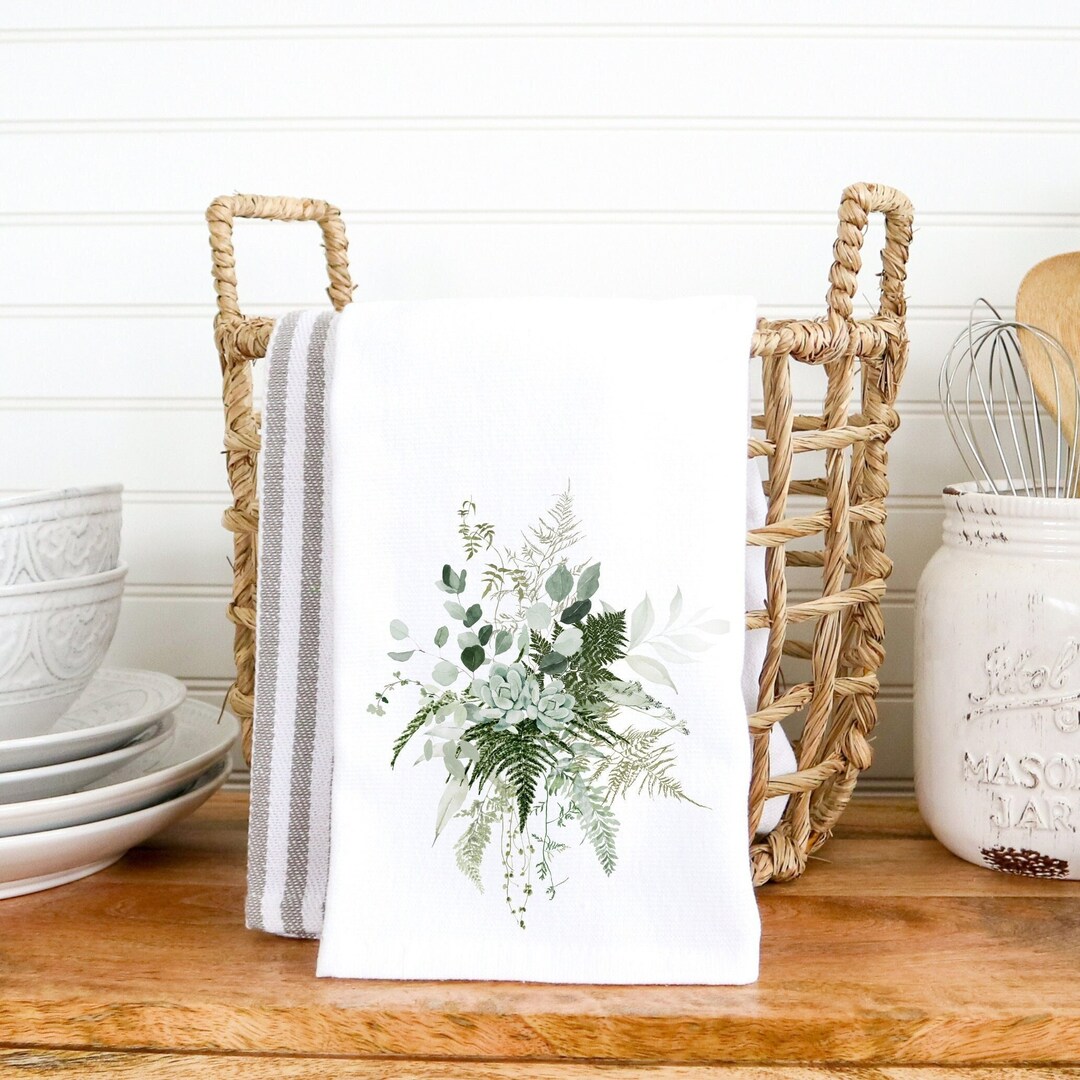 Succulents & Ferns Hand Towel, Woodland Fern Tea Towel, Botanical Hand ...