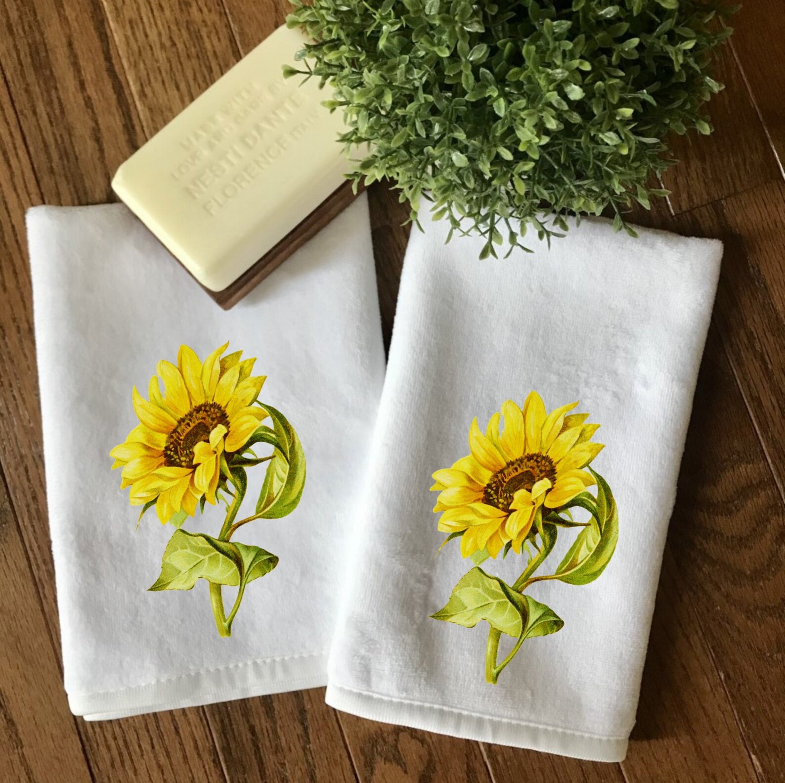 Set of Two Sunflower Fingertip Towels Yellow Floral Hand Etsy