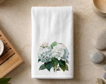 Hydrangea Fingertip Towel, White Floral Guest Bath Decor, Powder Room Accent