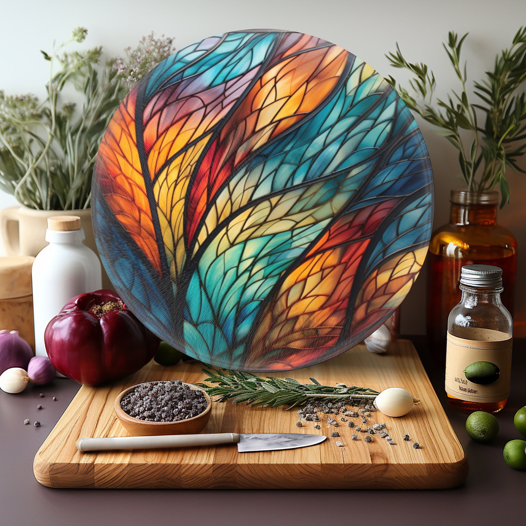 Tempered Glass Cutting Board, Charcuterie Board, Stained Glass Design, Glass  Chopping Board, Challah Tray, Serving Platter, Sun Catcher 