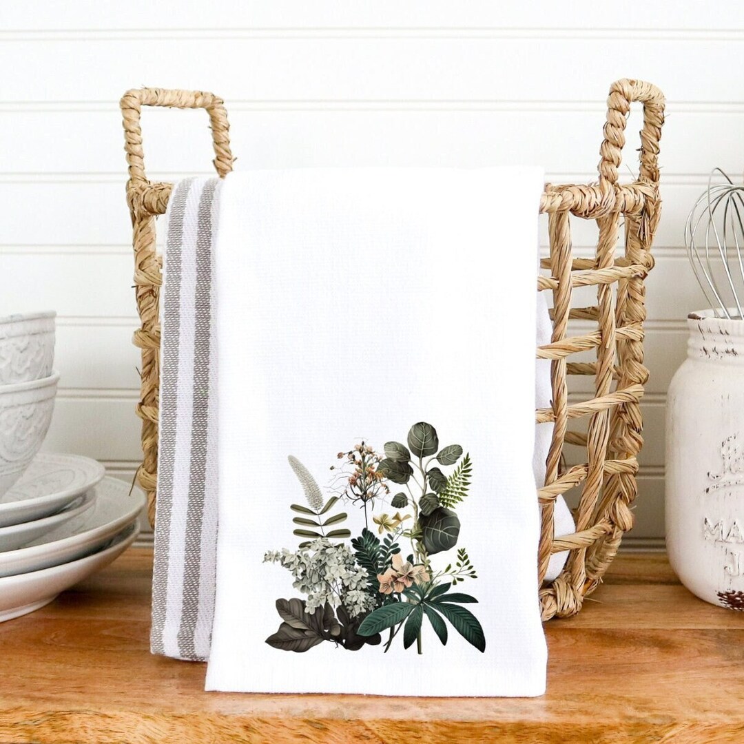 Botanical Hand Towel, Muted Floral Hand Towel, Elegant Bathroom Decor