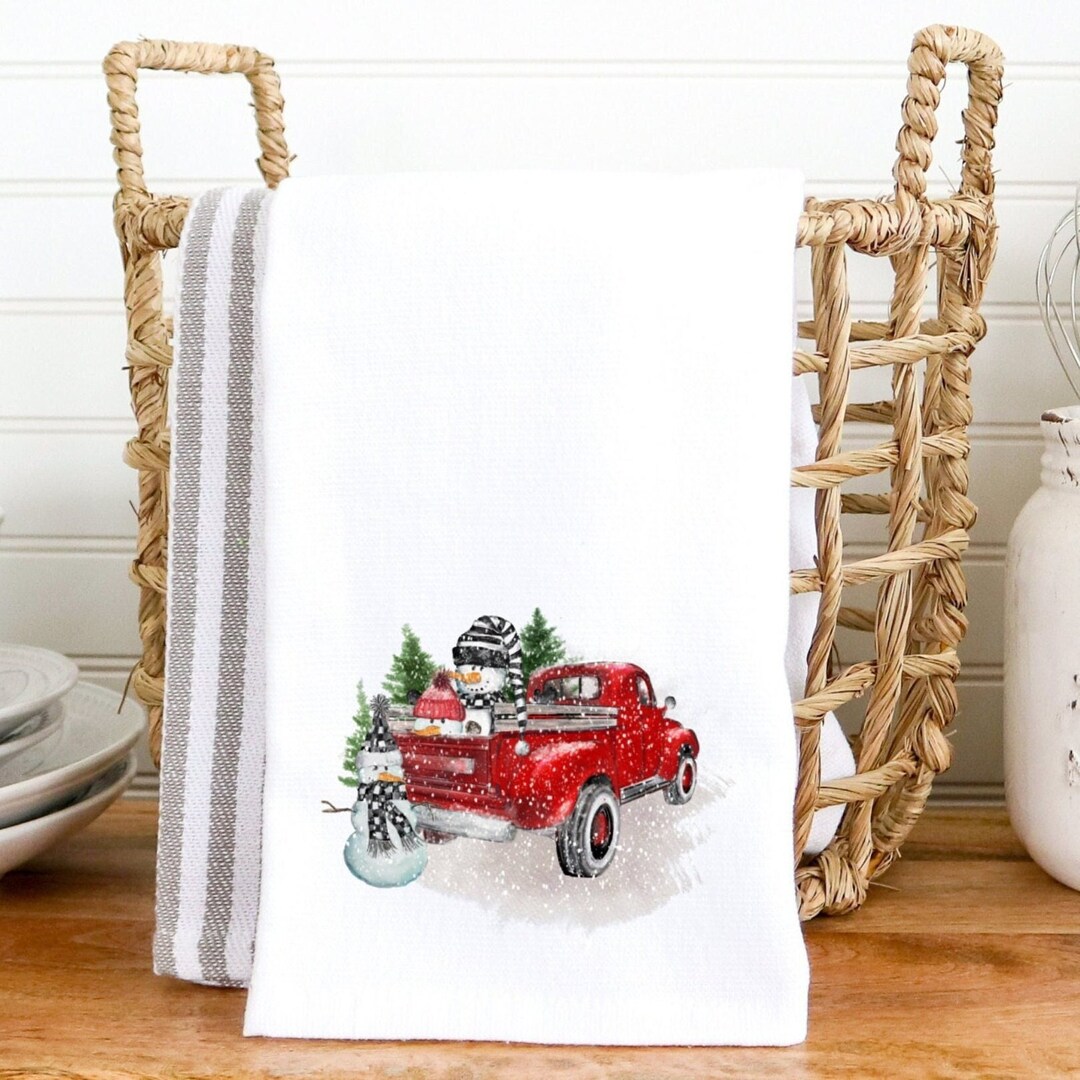 Red Truck Winter Towel Red Truck Decor Winter Hand Towel Etsy