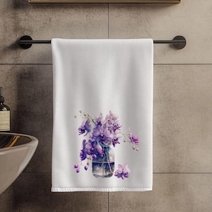 INVENTORY REDUCTION SALE! - Purple Orchids Hand Towel, Floral Guest Towel, Luxury Hand Towel, Bathroom Guest Towel,  Elegant Bath Decor
