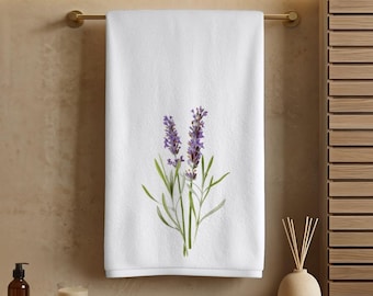 Handdoek lavendel, botanische badkamerdecoratie, cadeau spabad, bloemenaccent