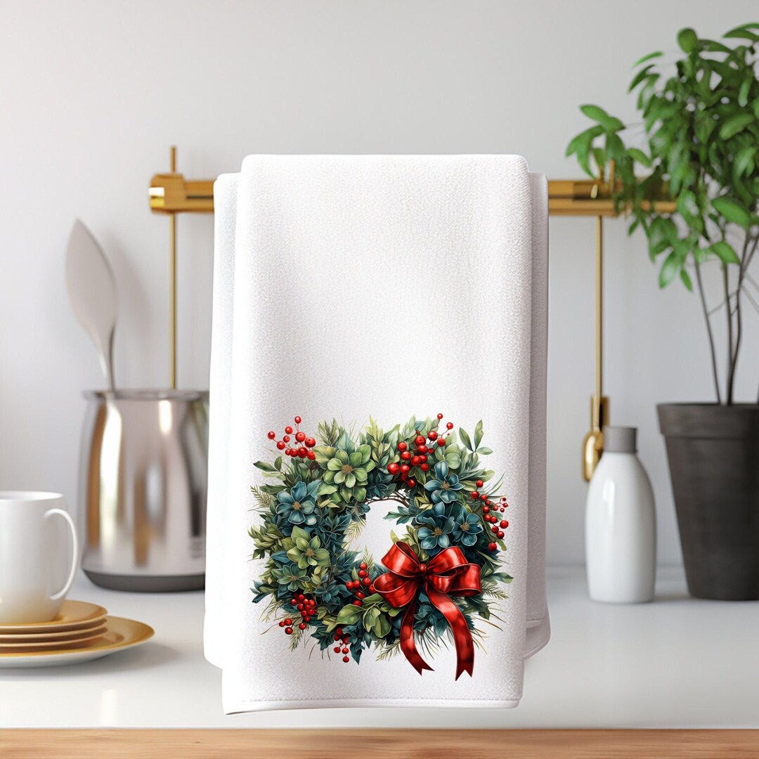 Christmas Hand Towel, Holiday Guest Towel, Holiday Trees Towel, Elegant