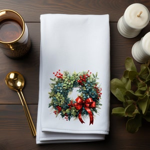 Holiday Fingertip Towel, Holiday Wreath Home Decor, Christmas Bath Decor, Holiday Powder Room, Winter Guest Towel, Christmas Hostess Gift