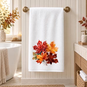 Autumn Leaves Bath Towel, Fall Bathroom Decor, Seasonal Guest Bath Accent
