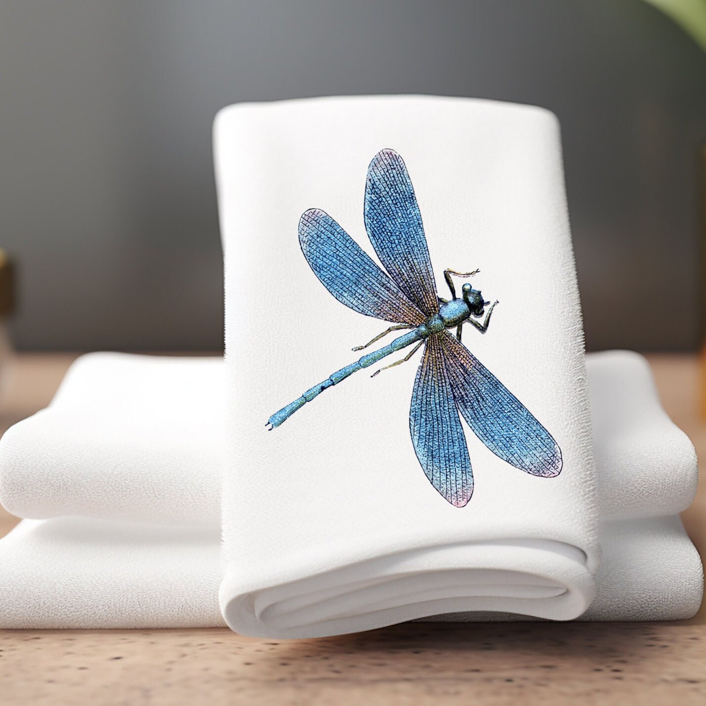 Decorative Dragonfly Hand Towels (30x15 In) - Watercolor Print Bath, Gym, Spa Towels | 80% Polyester, 20% Polyamide, Soft & Absorbent