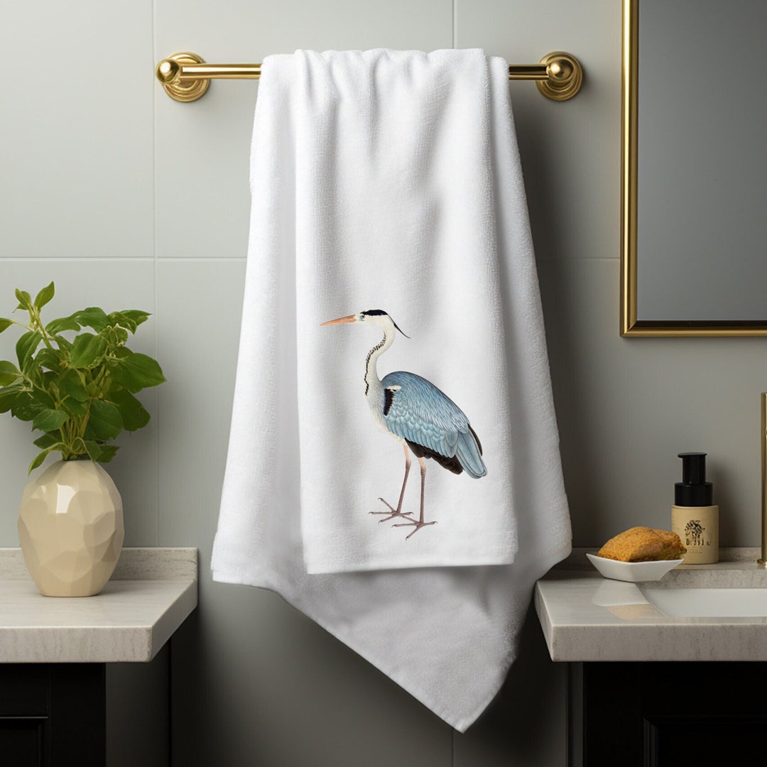 Luxury Blue Heron Bath Towel, Elegant Spalike Softness, Perfect for Pampering, Plush Comfort