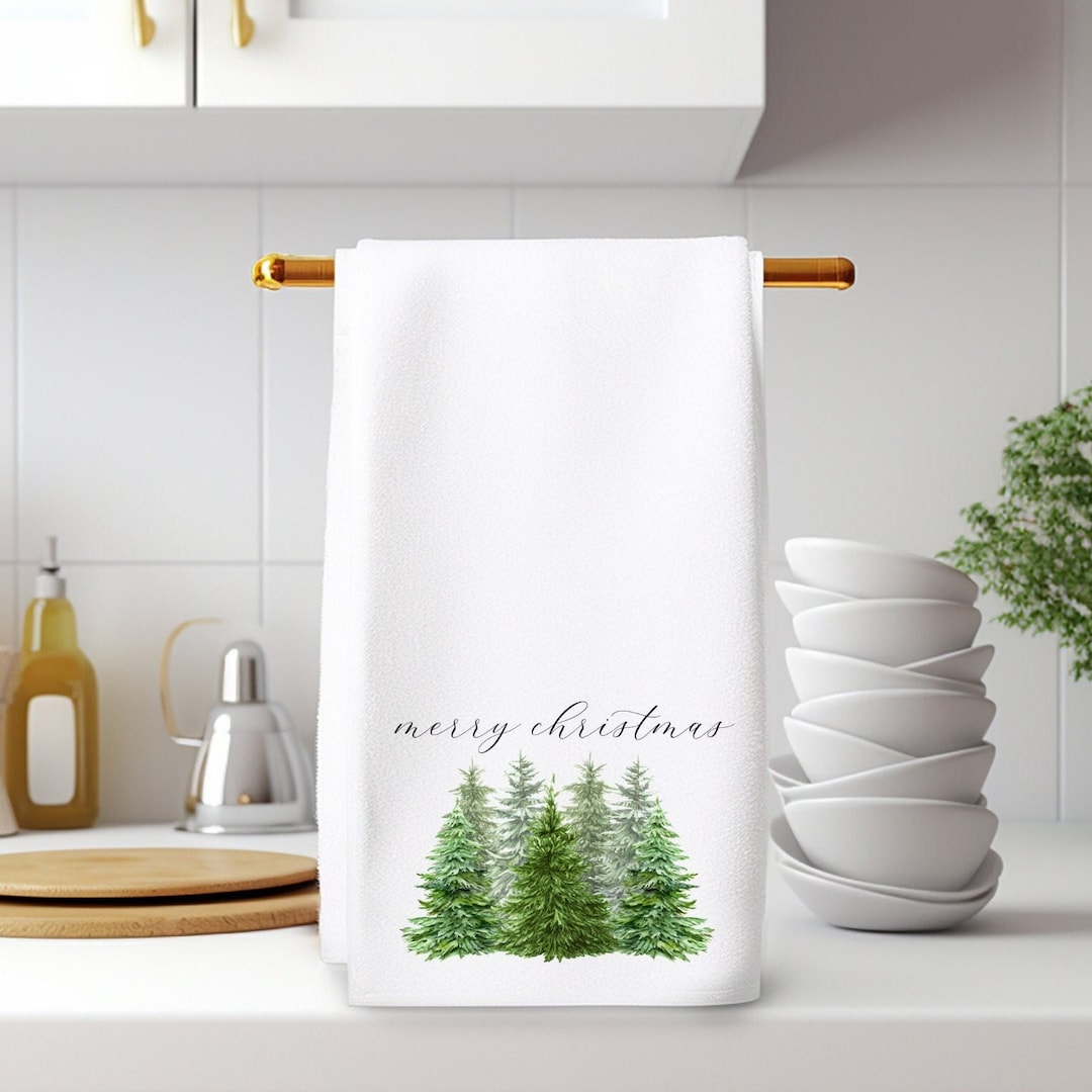 Christmas Hand Towel, Holiday Guest Towel, Holiday Trees Towel, Elegant