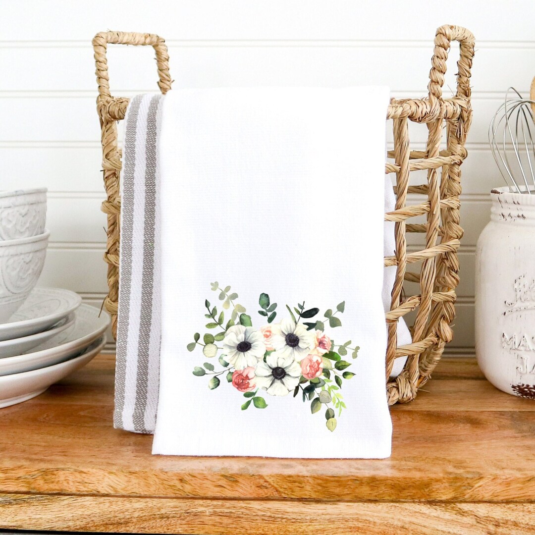 Floral Hand Towel, Floral Home Décor, Floral Bath Décor, Pink & White