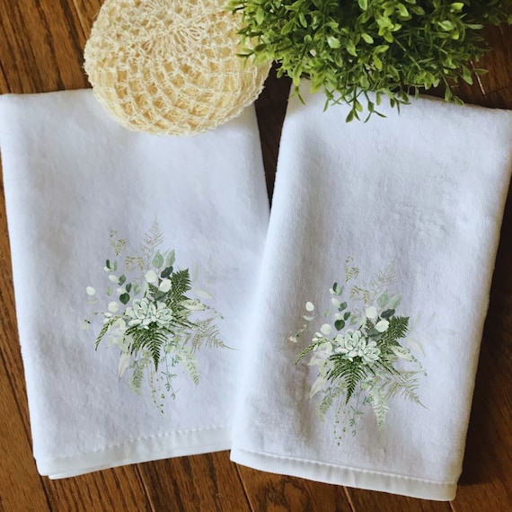 Set of Two Succulents Ferns Tip Towels Woodland Fern Towels Botanical Finger Towels Nature Home Decor Elegant Guest Towel green Bath Etsy