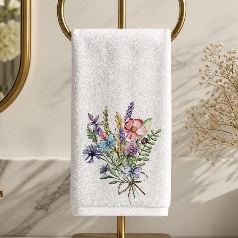 Wildflower Fingertip Towel, Floral Guest Bath Decor, Botanical Powder Room Linen image 5