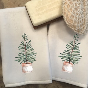 Tree Fingertip Towels, Guest Tea Towels, Decorative Tea Towels, Green Bath Decor, Kitchen Tea Towels, Winter Tea Towels, Holiday Tree Towels image 2