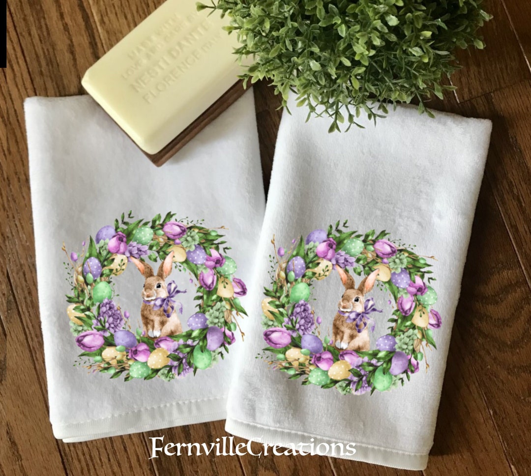 Set of Two Easter Fingertip Towels Easter Bath Decor Etsy