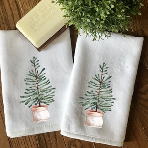 Tree Fingertip Towels, Guest Tea Towels, Decorative Tea Towels, Green Bath Decor, Kitchen Tea Towels, Winter Tea Towels, Holiday Tree Towels image 6