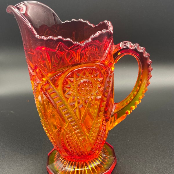 Vintage Viking yesteryear pattern amberina glass water pitcher with ice lip