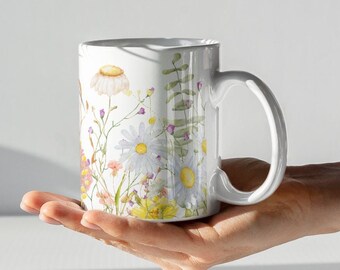 Pressed Flowers Mug, Boho Wildflowers Cottagecore Coffee Mug, Vintage ...