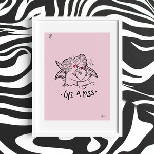 GIZ A KISS | A5 Print / Wall Art | LGBTQIA+ / Queer / Lesbian / Art / Digital Art / Poster / Feminist Art / Angels / Cherubs / Kiss