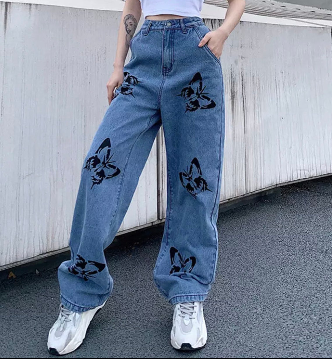 Baggy Butterfly Jeans Etsy