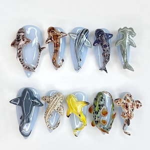 Deep Sea Shark Press On Nails, Handmade Ocean-Inspired Nail Art, 3D Shark Nails, Shark & Ocean Theme Nail Art, Marine Life Fake Nails