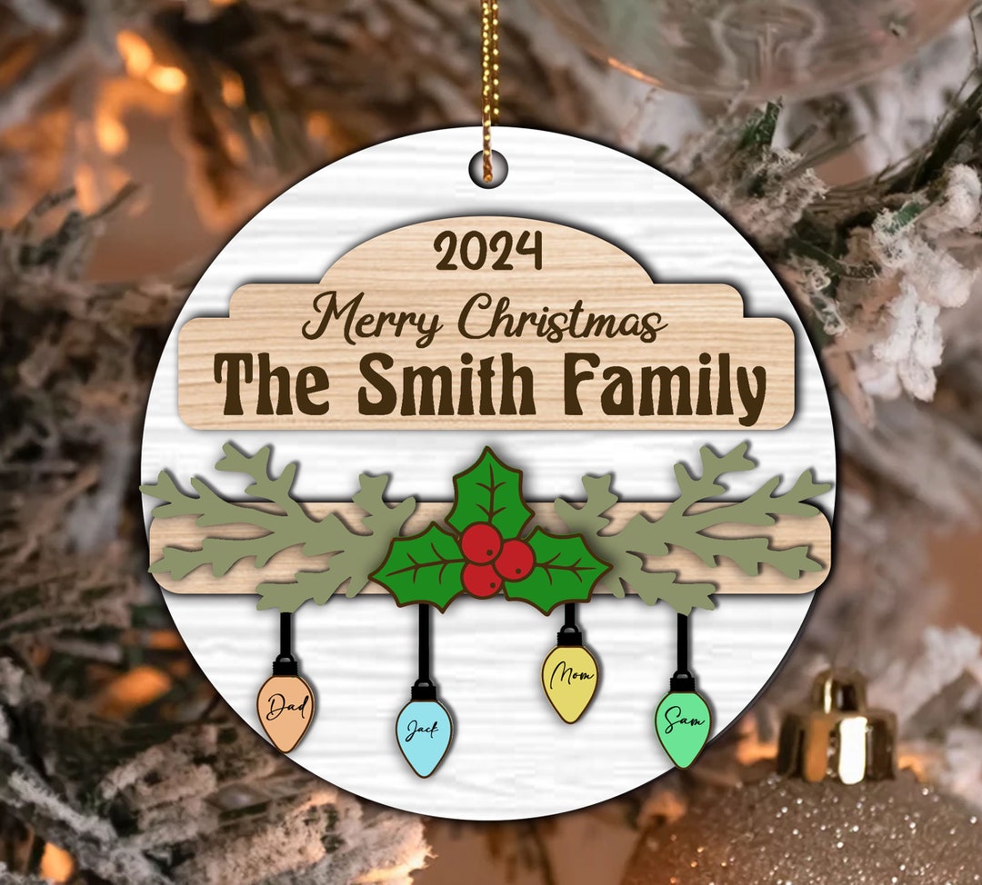 Family Christmas Ornament Svg Laser Cut, Family Name Tree Shape