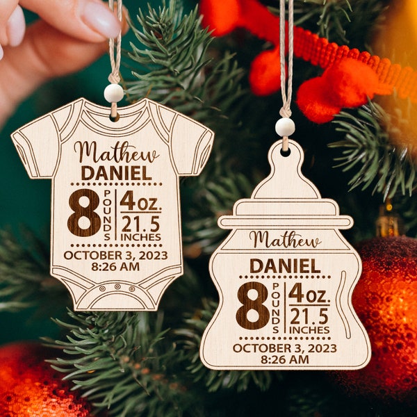 Baby Birth Stats Christmas Ornament Laser Cut SVG, Baby Christmas Ornament, New Born Baby svg, Baby Announcement Ornament svg, Glowforge