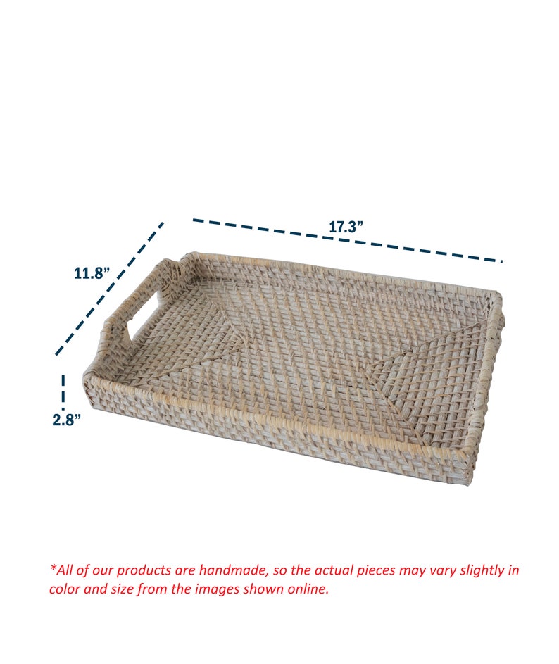 Tea Party Farmhouse Rattan Woven Rectangle Tray 12x17 Kitchen Counter Bar Serving Platter Wicker Serving Tray w Handles | Coffee Table