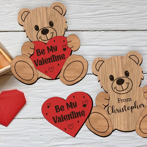 Personalized Teddy Bear with Heart SVG Laser Cut, Valentines Day Gift, Couple Gift, Cute Valentine Svg, Be My Valentine Svg,Digital Download