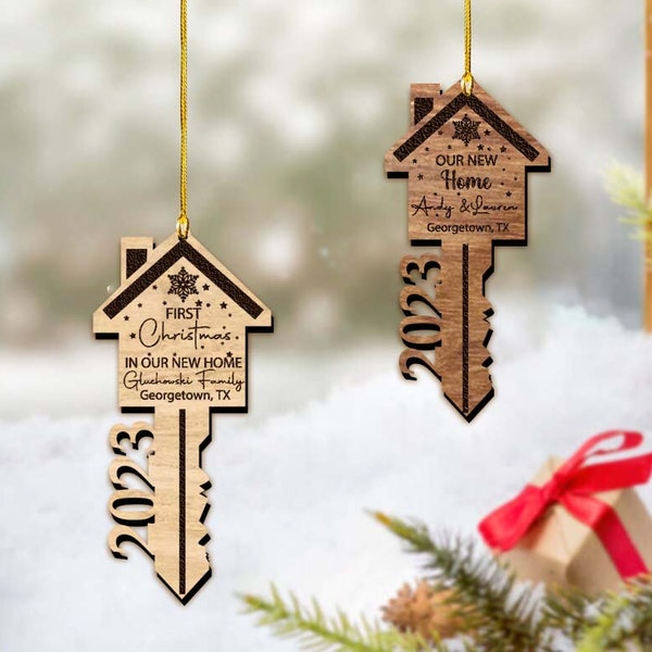 Our First Home Ornament SVG, Christmas Key Ornament Laser Cut Svg, Our First Christmas in Our New Home Ornament, House Ornament SVG