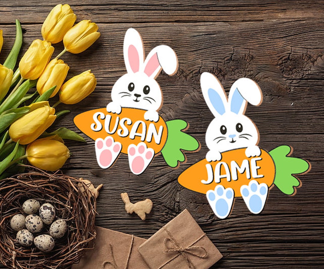 Easter Bunny SVG Laser Cut, Easter Basket Name Tag SVG File, Easter Egg ...