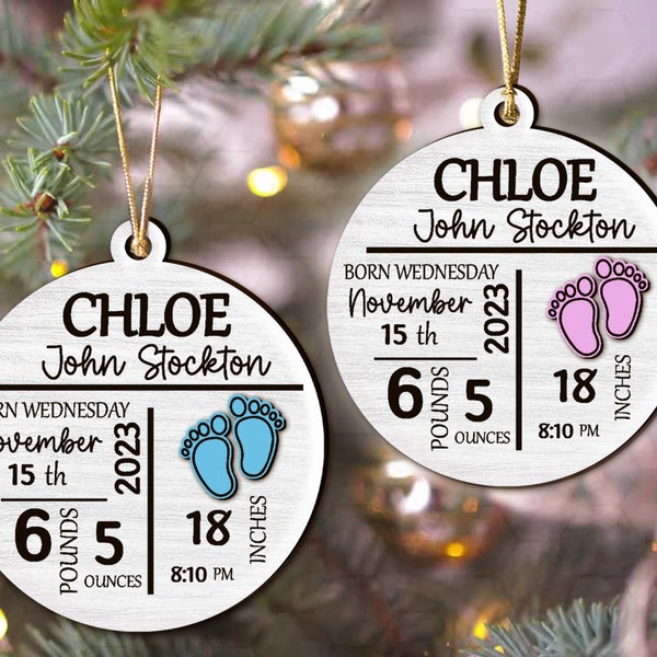 Birth Announcement Ornament Svg Laser Cut File, Newborn Baby Birth Stats Keepsake Christmas Ornament, Custom Baby Shower Gift, Nursery Decor