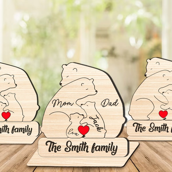 Personalized Mothers Day Puzzple Sign svg, Bear Family Puzzle SVG, Gift for Mom,Mothers Day Gifts svg, Glowforge svg files, Laser cut files