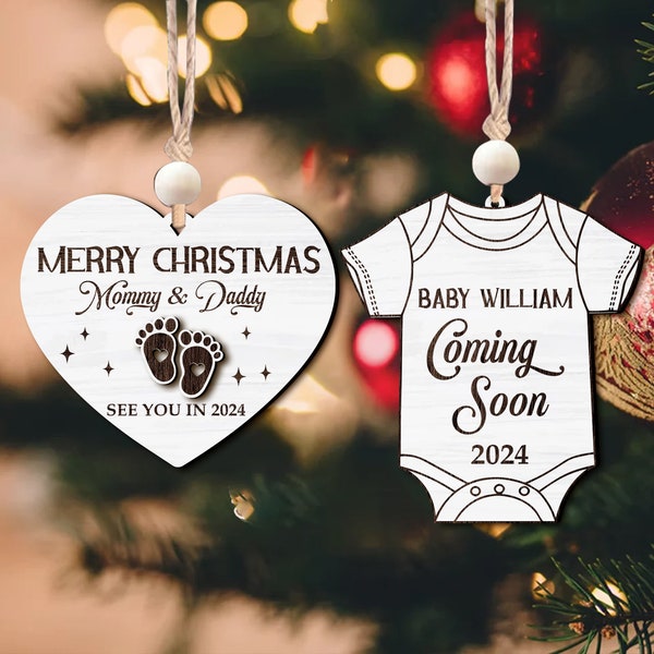 Mommy and Daddy Merry Christmas See You in 2024 Ornament SVG Cut File, Pregnancy Announcement SVG File, Expecting Parents, Baby Shower Svg