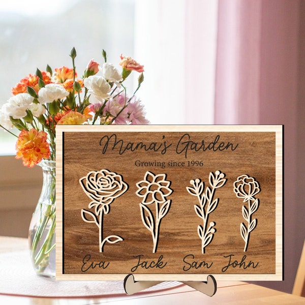 Flower Decor, Wooden Birth Flower Garden SVG File, Wooden Birth Flowers Svg cut file, Mothers Day Gift, Nana's Garden, Custom Wood Sign Svg