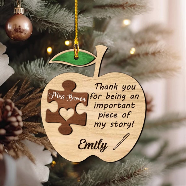 Puzzle Piece Ornament Svg Laser Cut, Teacher Christmas Keepsake, Teacher Gift, Thank You For Being Such An Important Piece Of My Life, Story