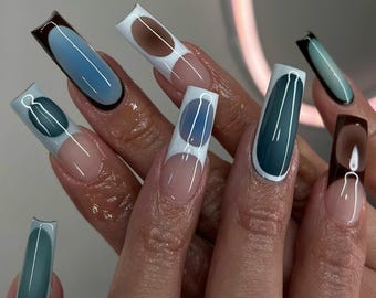 Classic French Tip Press On Nails | Sophisticated Square French Nail Art | Custom Handpainted Acrylic Nails | Y2k Nails, French tip nails