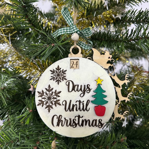 Giorni di conto alla rovescia di Natale fino all'ornamento di Natale, ornamento del conto alla rovescia dell'albero di Natale SVG, file di taglio laser Svg del calendario di Natale per Glowforge