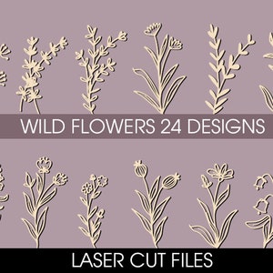 Wildflowers SVG Bundle, Wildflower Laser Cut Files, Wooden Bouquet SVG, Floral svg, 24 Design Wildflower Svg Cricut Digital download