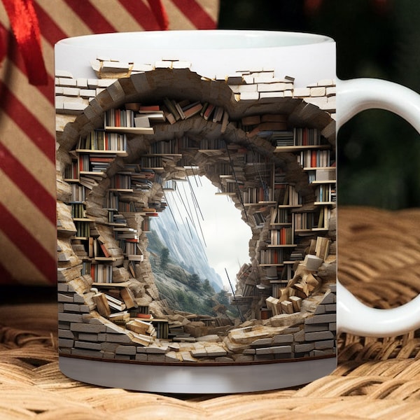3D Book Mug Wrap, 3D Bookshelf Mug Wrap Sublimation Design PNG, 3D Book Lover Mug Wrap, 11oz and 15oz Coffee Mug Wrap