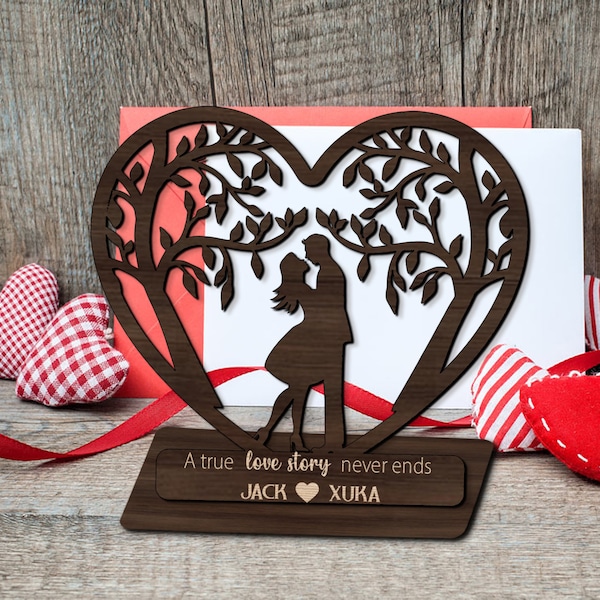 Romantisches Paar SVG Laser Cut, personalisiertes Paar Holzschild, Laser Valentinstag Schnittdatei, Paar Zeichen SVG, Jubiläum Paar Geschenk